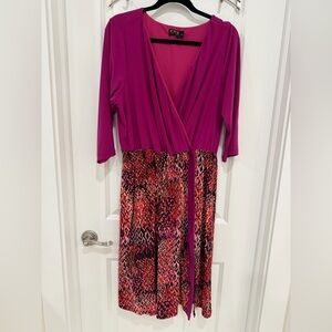 Igigi Fuchsia and Red Patterned Long Sleeve Dress